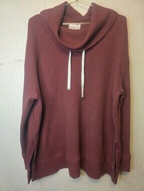 Marleylilly Burgundy Waffle Knit Cowl Neck Pullover L/XL Oversized Tunic Sweater